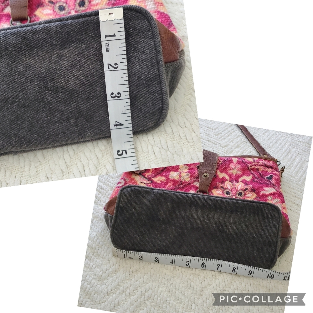 Myra Bag Fuchsia Tapestry Cotton & Leather Boho Satchel - Picture 13 of 14